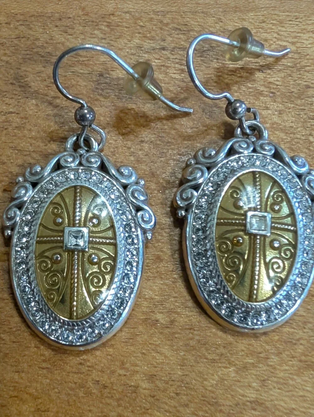 Brighton Truthful Cross Dangle Earrings Crystal Silver Tone Inspirational Faith